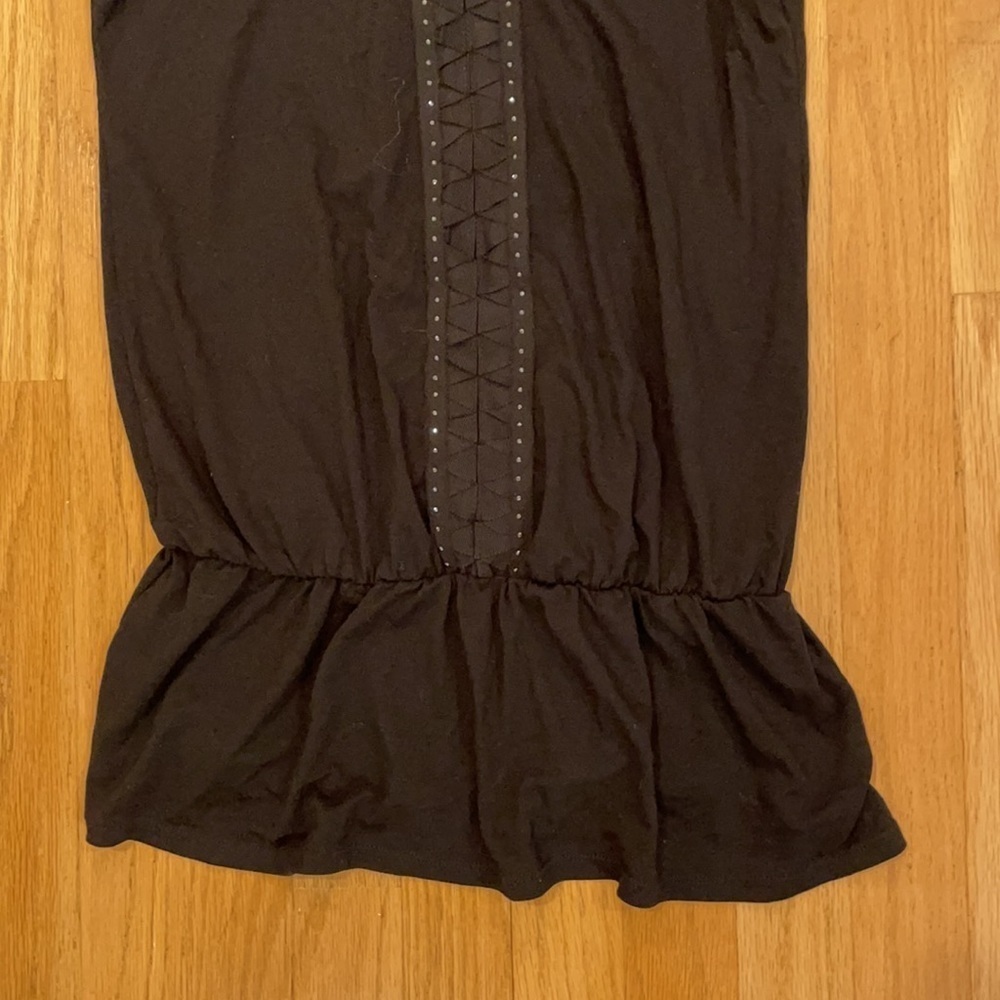 Black shirt sleeve cinched waist blouse - Picture 4 of 4